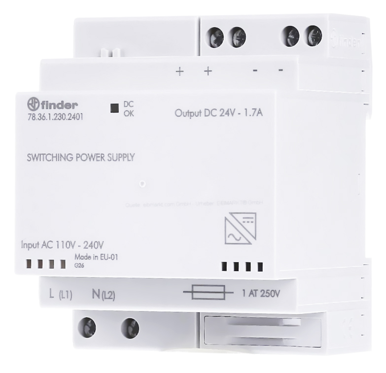 FUENTE DE ALIMENTACION RIEL DIN FINDER ENTREDA 110-240VAC/VDC, SALIDA 5A 120W 24VDC 781B12302403