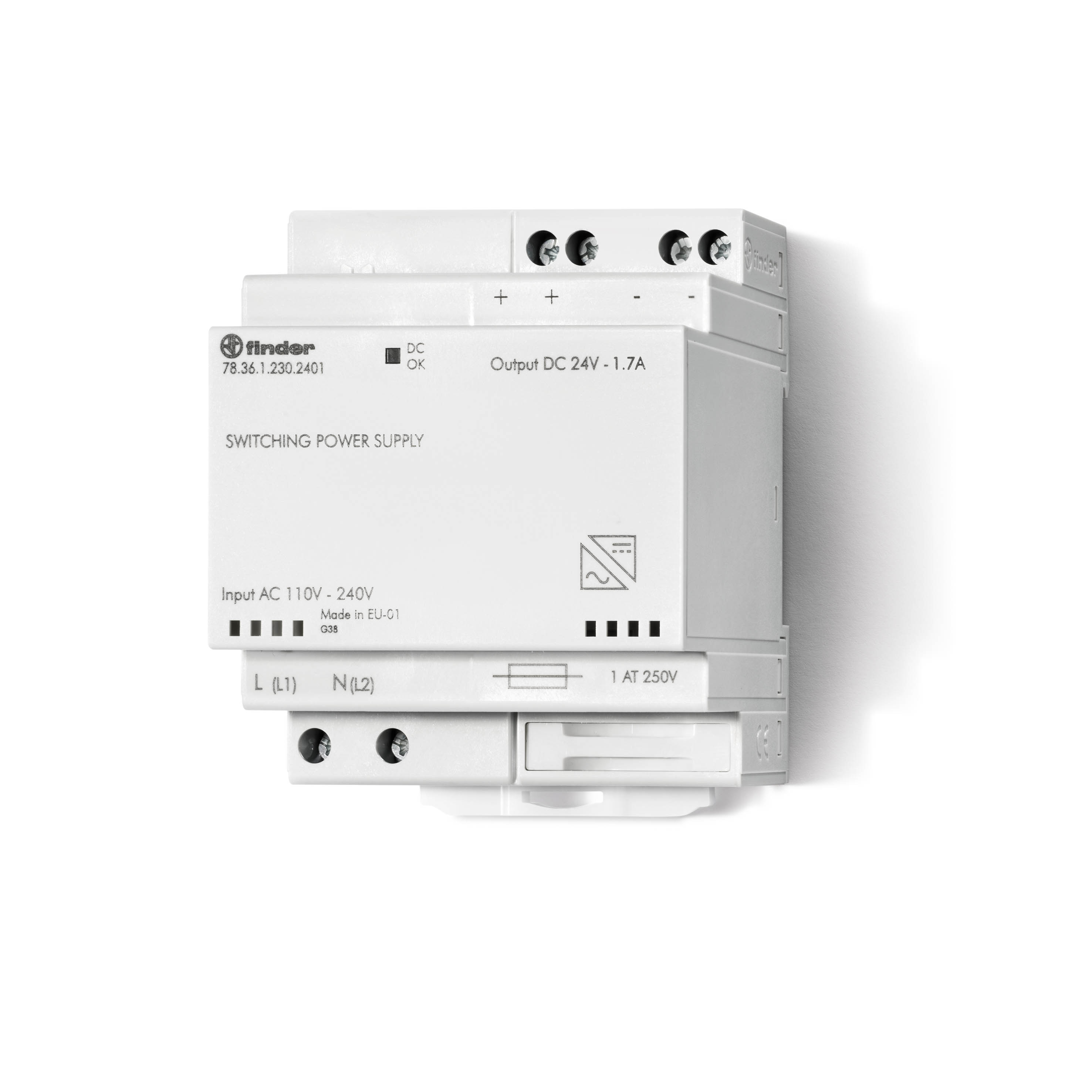 FUENTE DE ALIMENTACION RIEL DIN FINDER ENTREDA 110-240VAC/VDC, SALIDA 1,5A 36W 24VDC 783612302401