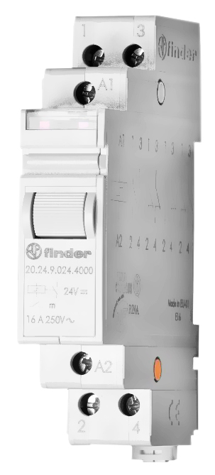 TELERRUPTOR BIPOL DIN FINDER 2NA 16A 230VCA 17,4MM 6 SECUENCIAS DISPONIBLES 202482304000