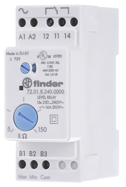 RELE DE CONTROL DE NIVEL DE LIQUIDO AJUSTABLE FINDER 240VAC (5…150)K? 720182400000