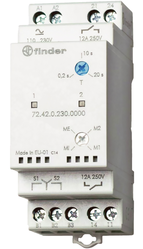 RELE DE ALTERNANCIA DE BOMBAS FINDER 2NA, 12A 4 FUNCIONES 230VAC/DC 35mm 724202300000