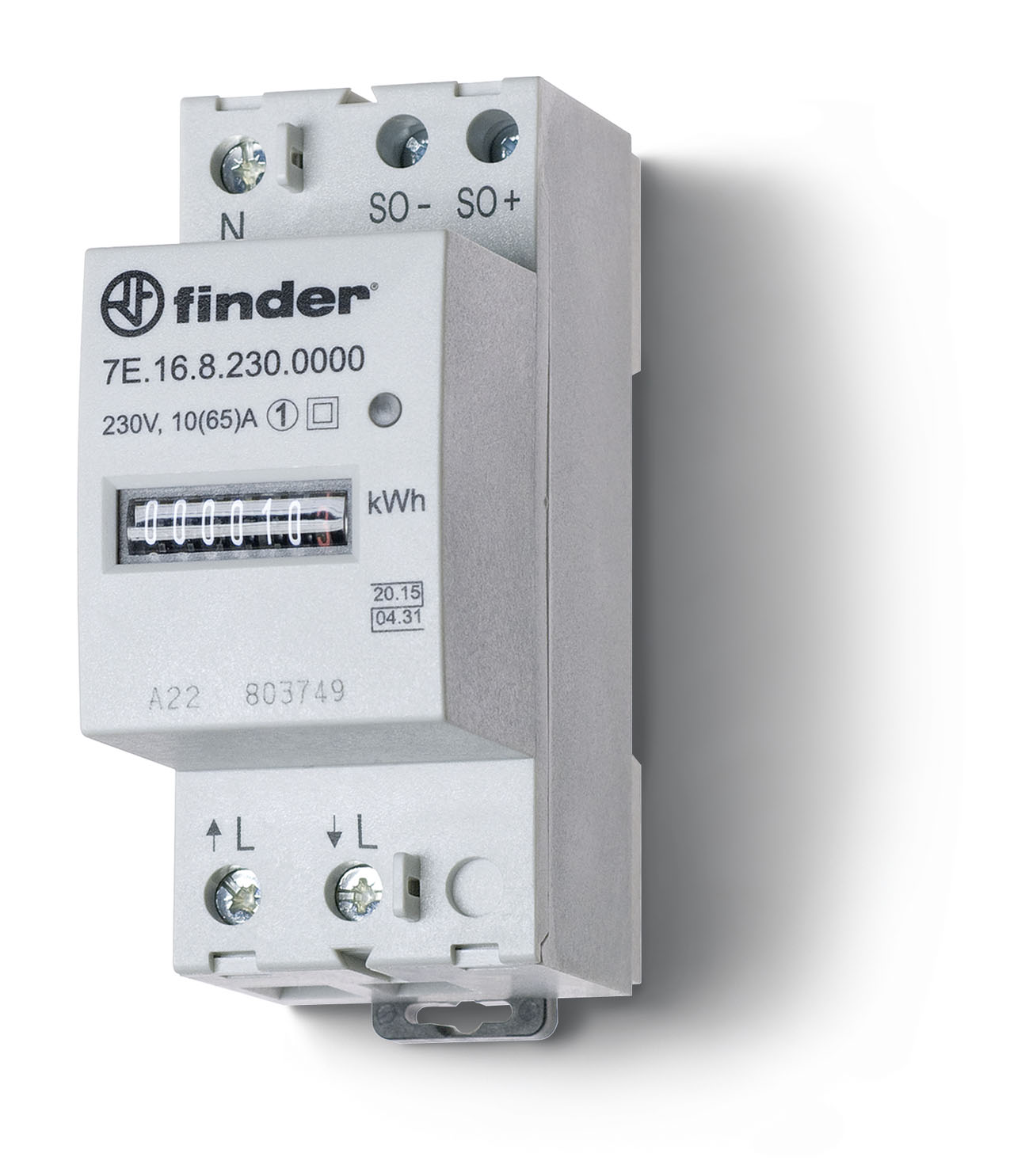 MEDIDOR DE ENERGIA MONOFASICO DIRECTO MECANICO 10…65A 230VAC 50HZ FINDER 7E1682300000