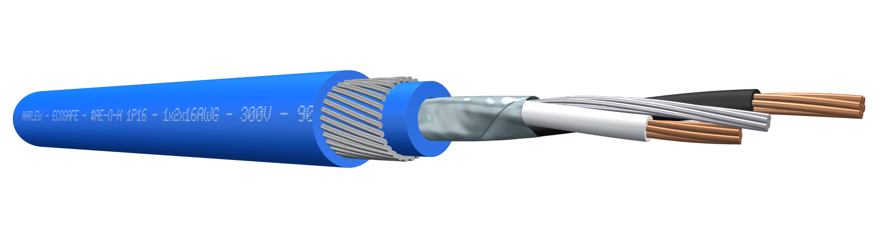 CABLE DE INSTRUMENT LIBRE HALOGENO MARLEW PAR CON BLINDAJE ARMADO 16 AWG AE 5200 HAZ