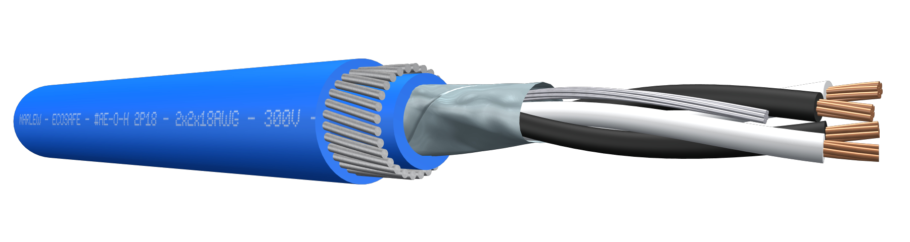 CABLE DE INSTRUMENT LIBRE HALOGENO MARLEW BLINDAJE GRAL ARMADO 18 AWG 2 PARES AE 7102 HAZ