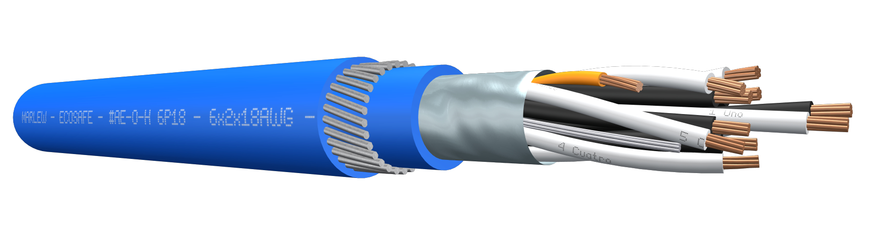 CABLE DE INSTRUMENT LIBRE HALOGENO MARLEW BLINDAJE GRAL ARMADO 18 AWG 6 PARES AE 7106 HAZ