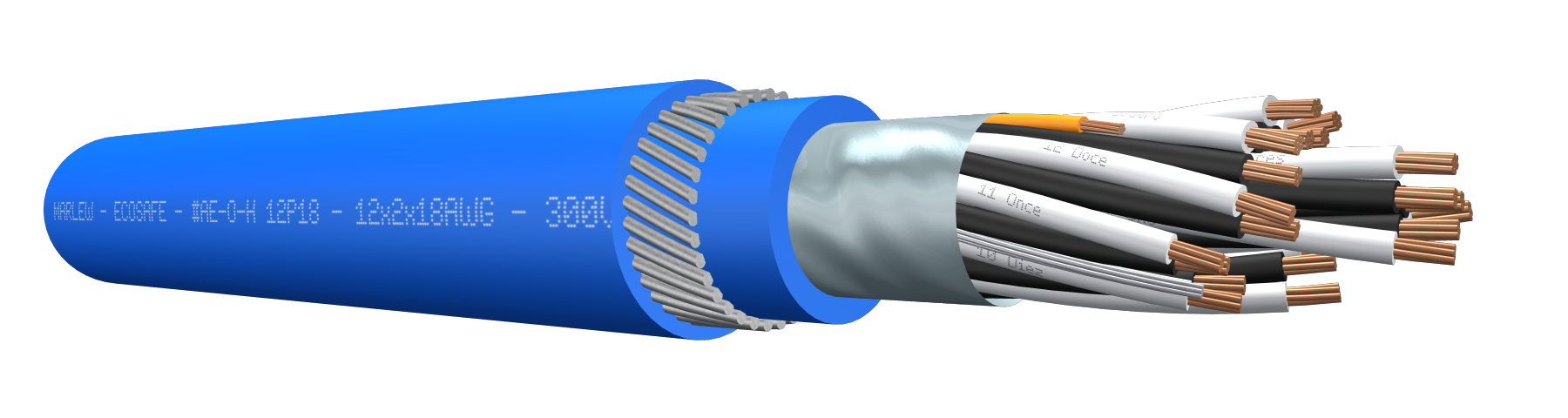 CABLE DE INSTRUMENT LIBRE HALOGENO MARLEW BLINDAJE GRAL ARMADO 18 AWG 12 PARES AE 7112 HAZ