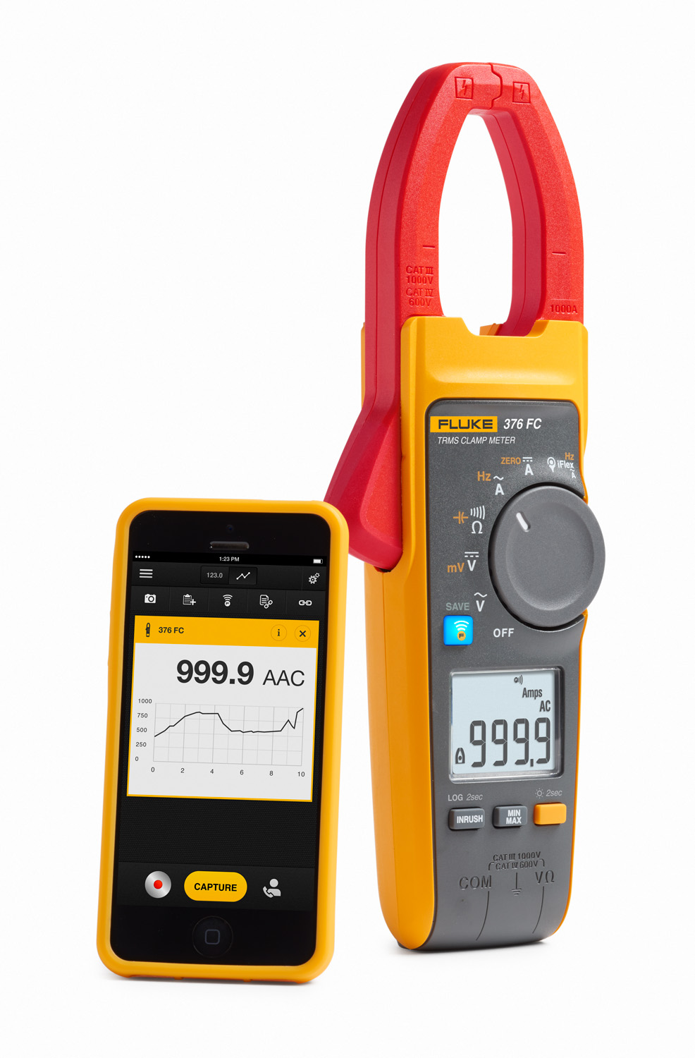 PINZA DIG.TRUE RMS 60KΩ VDC/AC-1000V-2500A/AC-1000MF/HZ CAT-IV IP-30 FLUKE 376FC-VOLT-AMP WIRELESS