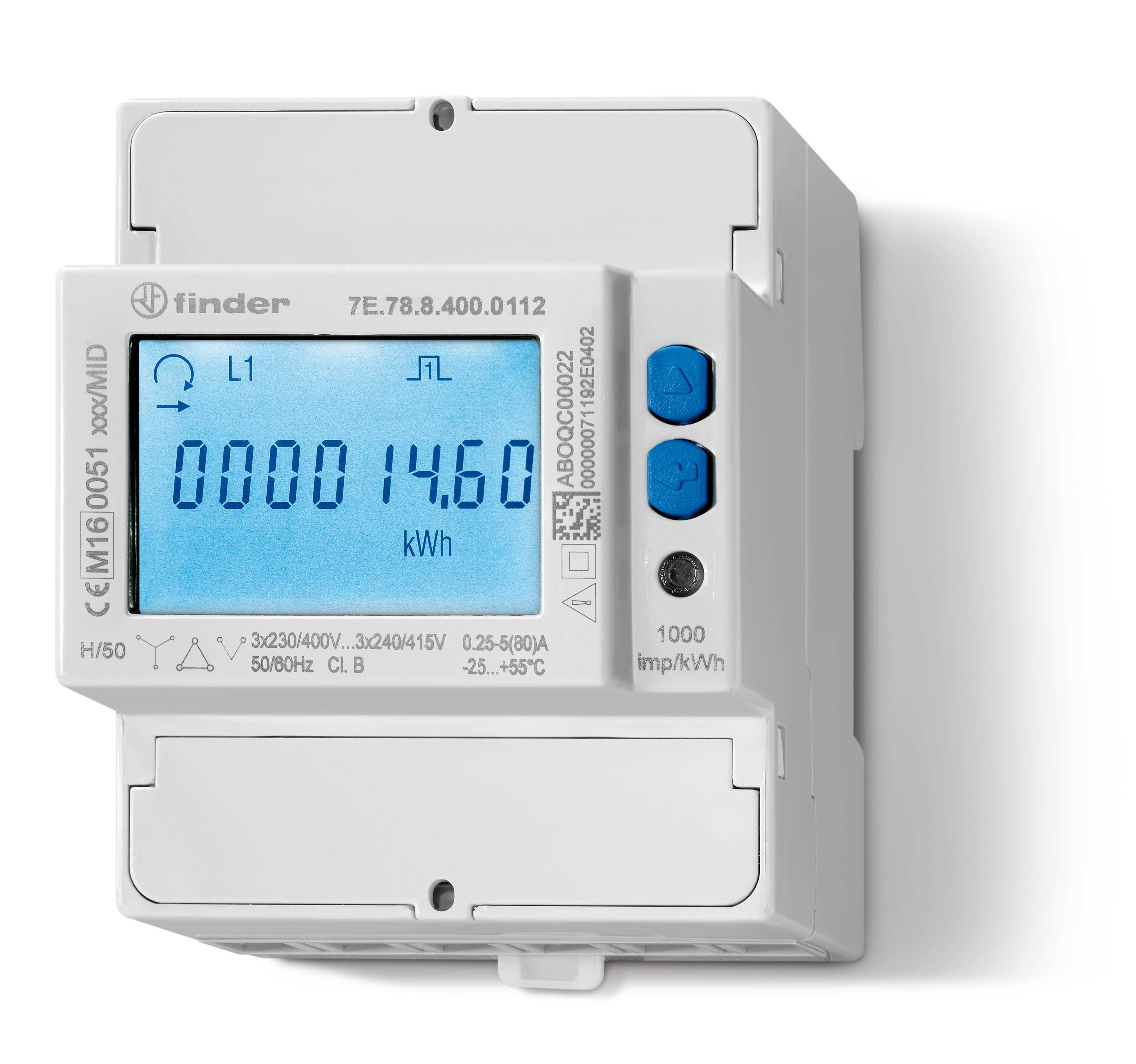 MEDIDOR DE ENERGIA TRIF. DIRECTO MECAN. 5-80A, 3 O 4 HILOS 3X220-380V 50/60HZ FINDER 7E7884000112