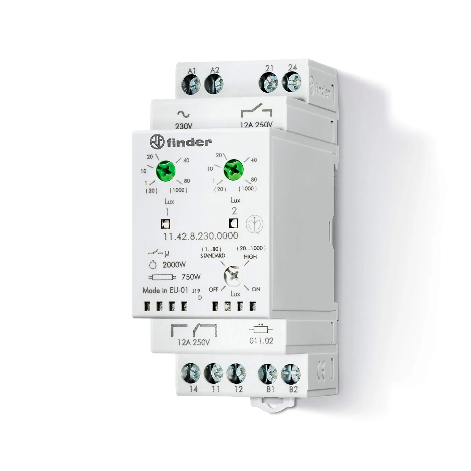 INTERRUPTOR CREPUSCULAR FINDER 1INV + 1NA 12A 230VAC PARA ENCENDIDO DE LUCES, 114282300000