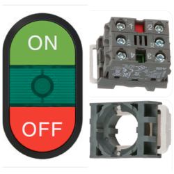 BOTONERA MODULAR DOBLE ABB, ON-OFF CON FOCO 24VAC/DC, MPD14-11G + MCBH-11 + MLBL-07GH