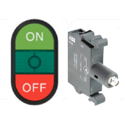 BOTONERA MODULAR DOBLE ABB ON-OFF CON FOCO 230VAC, MPD14-11G + MCBH-11 + MLBL-07GH