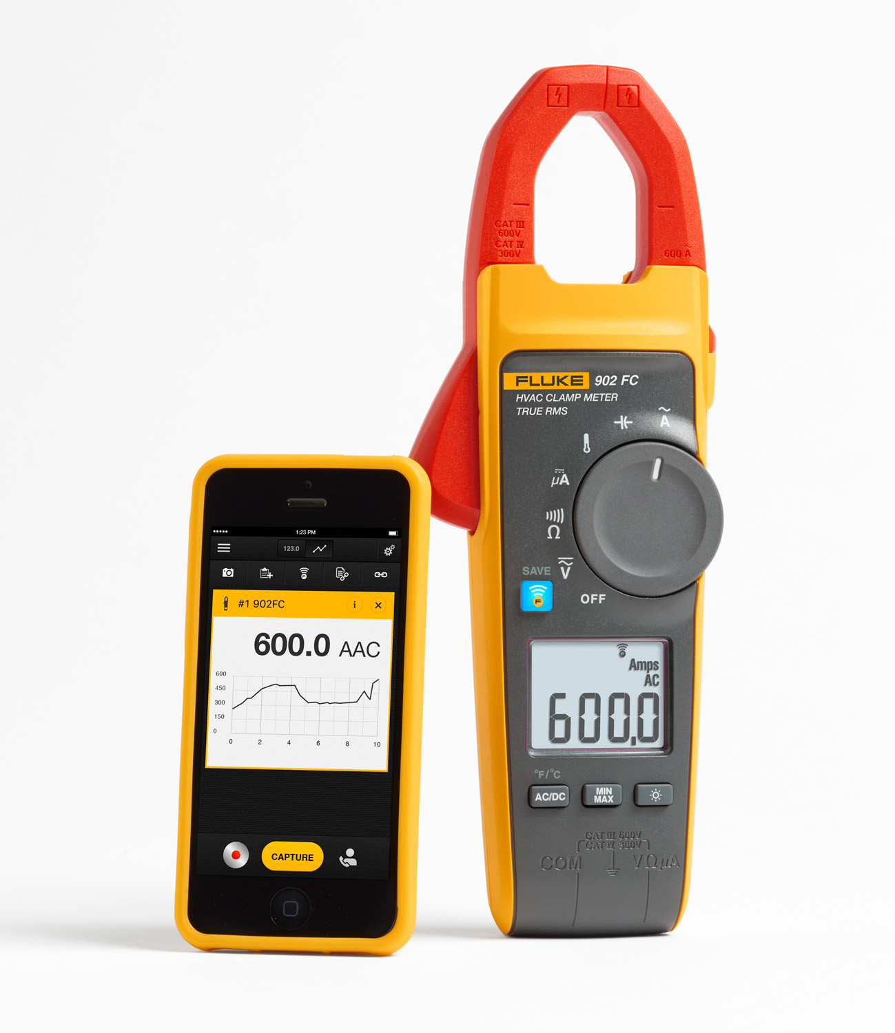 PINZA DIG.TRUE RMS 60KΩ VDC/AC-600V-600A/AC-1000MF TEMP-10-400°C-CAT-IV- IP-30 FLUKE-902FC VOLT-AMP