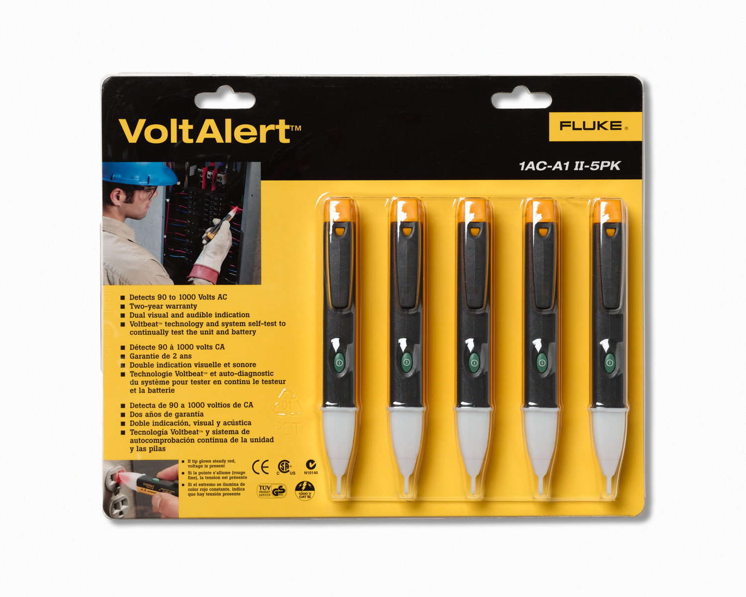 DETECTOR DE TENSION VAC-90-1000V CAT-IV- IP-40- 5PK FLUKE 1AC-A1-II VOLTALERT (5PZS)
