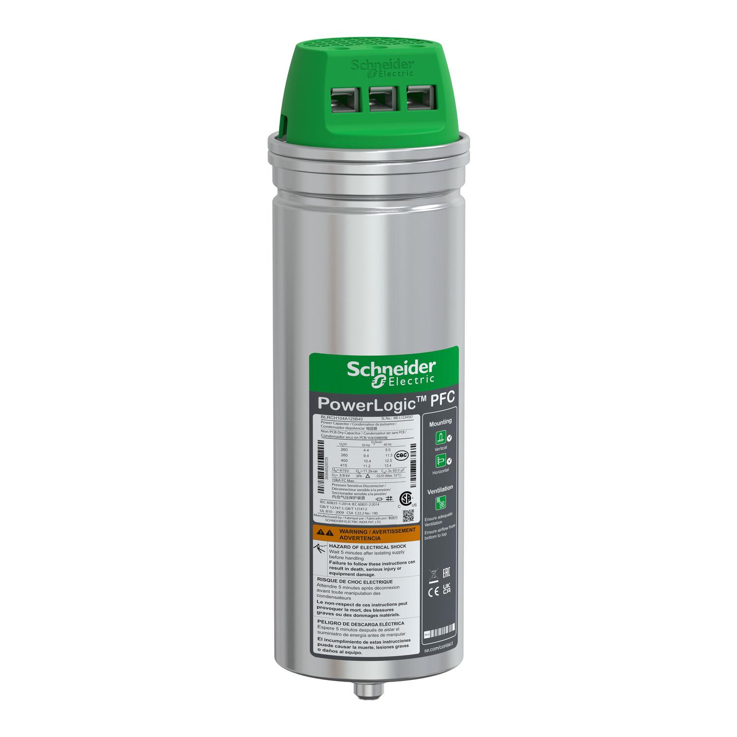 CAPACITOR SCHNEIDER 10,4/12,5 KVAR 380VAC 50/60 HZ BLRCH104A125B40